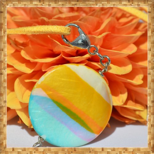 Collier nacre naturelle turquoise jaune orange