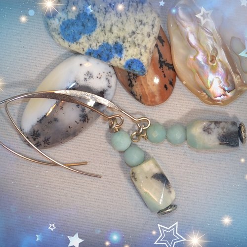 Boucle d’oreille pendante en amazonite et larimar