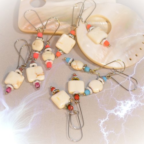 Boucle d’oreille femmes jeux de formes, pierre naturelle