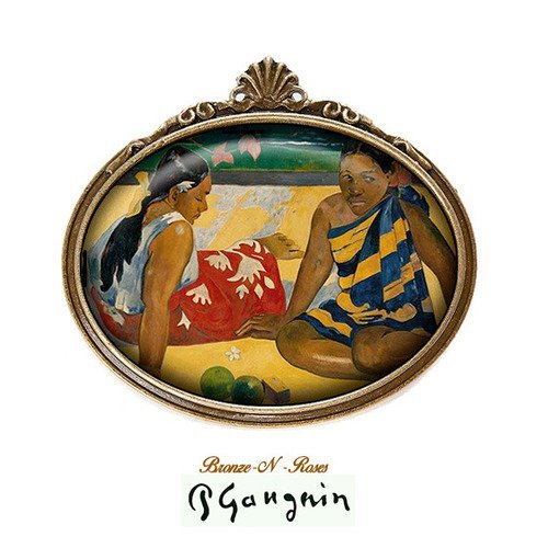 Broche médaillon tableau paul gauguin * femmes de tahiti * cabochon bronze rouge verre
