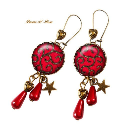 Boucles d'oreilles karakusa rouge cadeau perle gouttes japon
