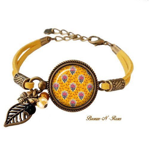Bracelet * petites fleurs de provence * bijou provençal jaune motif moutarde
