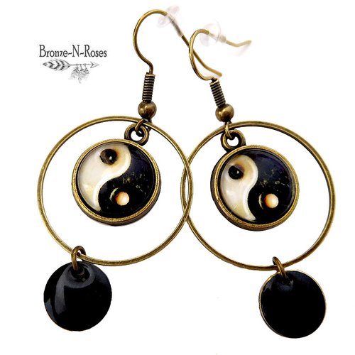 Boucles d'oreilles yin et yang bronze vintage cadeau bijou rétro chinois