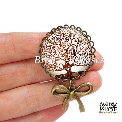 S.1.1 Broche épingle Coeur Love Nounou Atsem Bijou Fantaisie Bronze Cabochon Verre Cadeau Nounou Cadeau Atsem