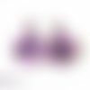 Boucles d'oreilles  " cheval " cabochon violet fleurs fille bronze bijou dormeuses 