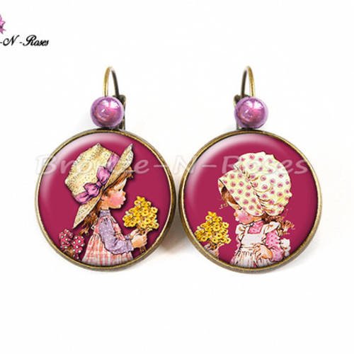 Boucles d'oreilles " souvenir d'enfance " bijou fantaisie vintage cabochon dormeuses 