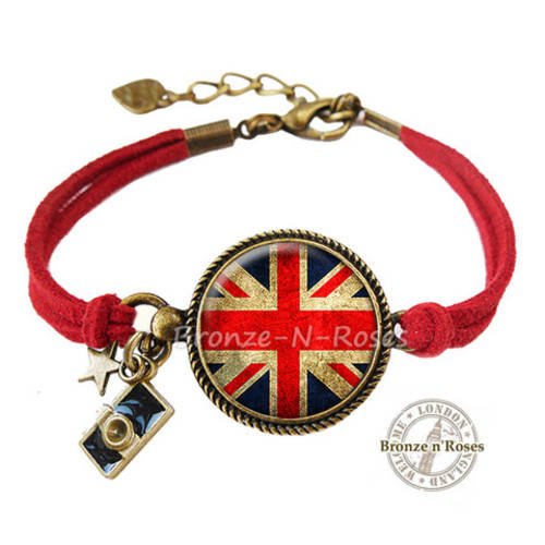Bracelet " british flag " cabochon drapeau de l'angleterre bronze 