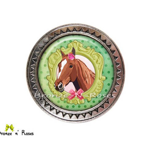 Broche épingle * cheval * bijou fantaisie cadeau fille vert et rose métal argenté 