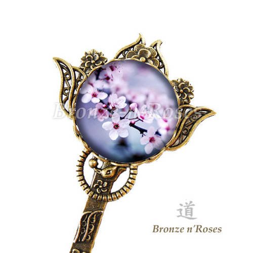 Marque-pages * sakura * nature cabochon bronze violet mauve rose fleurs 