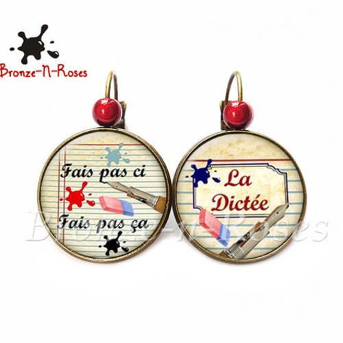 Boucles d'oreilles * fais pas ci fais pas ça " bijou fantaisie cadeau maîtresse verre dormeuses 