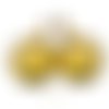 Boucles d'oreilles * fleurs * cabochon bronze pendant jaune verre dormeuses 