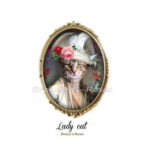 Broche épingle * lady cat * bijou fantaisie chat kitch verre 