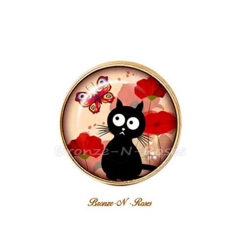 Bague Chat Noir Papillon Rouge Cabochon Verre Bijoux Fantaisie Anniversaire Un Grand Marche