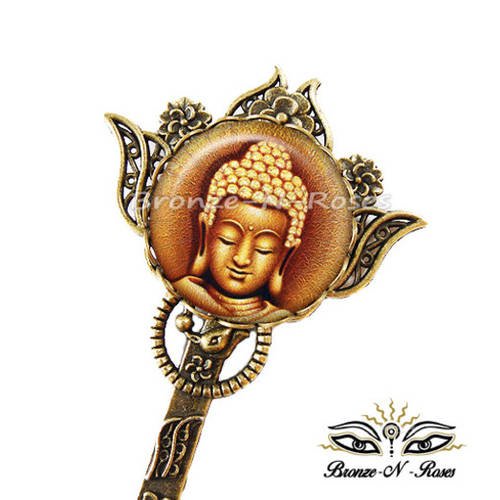 Marque-pages " bouddha " bijou cabochon marron bronze zen