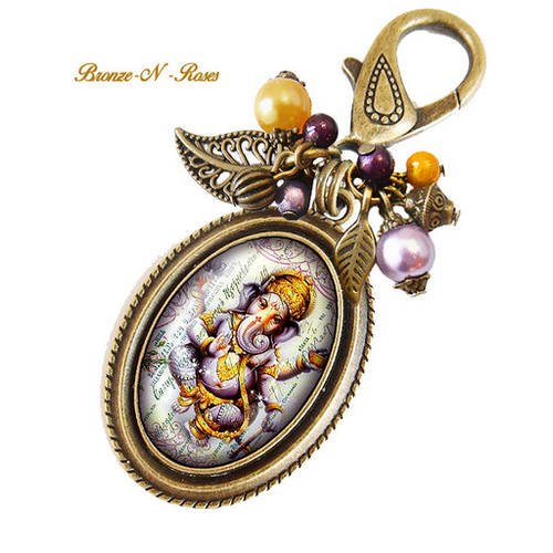 Bijou de sac * ganesh * bijou fantaisie bronze inde violet jaune