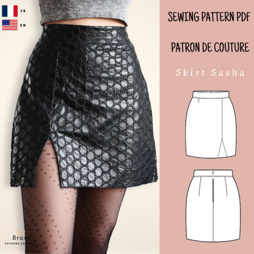Patron de couture pdf jupe cuir, cintrée avec fente
