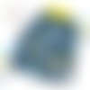 Serviette de cantine fusée en coton bleu pétrole et jaune