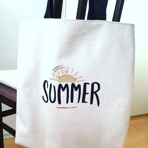 Tote bag floqué “summer” et toile coton épaisse écrue