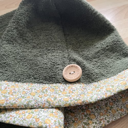 Serviette de tête - serviette turban pour cheveux en éponge coton kaki