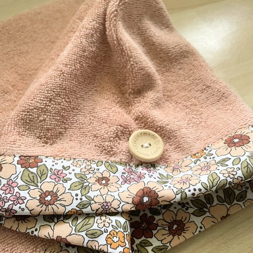 Serviette de tête - serviette turban pour cheveux en éponge coton rose ancien