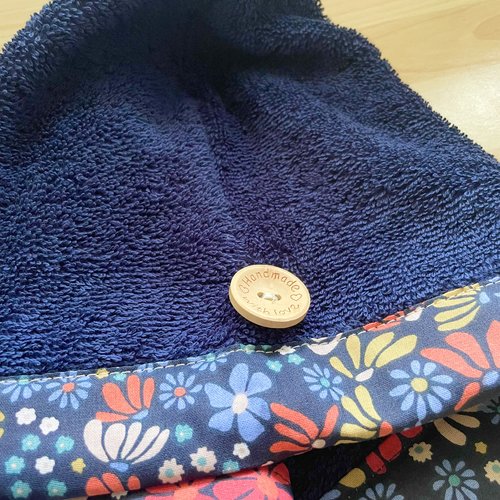 Serviette de tête - serviette turban pour cheveux en éponge coton bleu marine