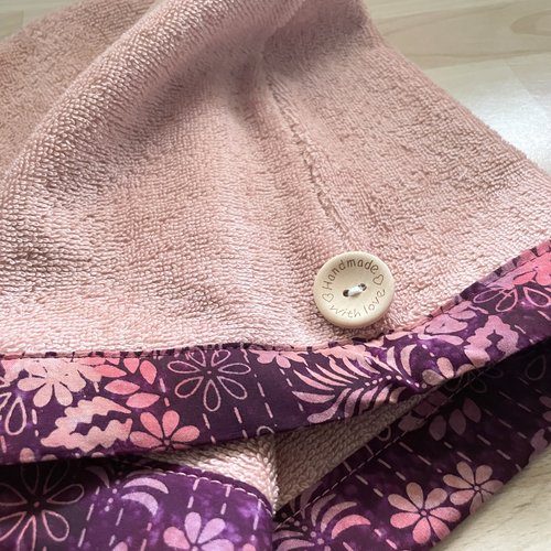 Serviette de tête - serviette turban pour cheveux en éponge coton rose ancien