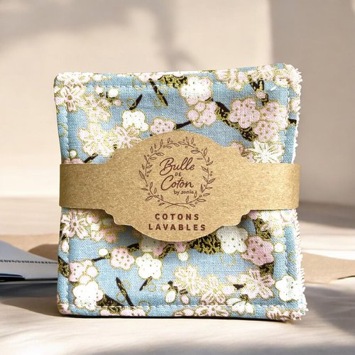 Lot de 10 lingettes démaquillantes lavables éponge bambou et coton - 10x10cm