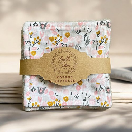 Lot de 10 lingettes démaquillantes lavables éponge bambou et coton - 10x10cm