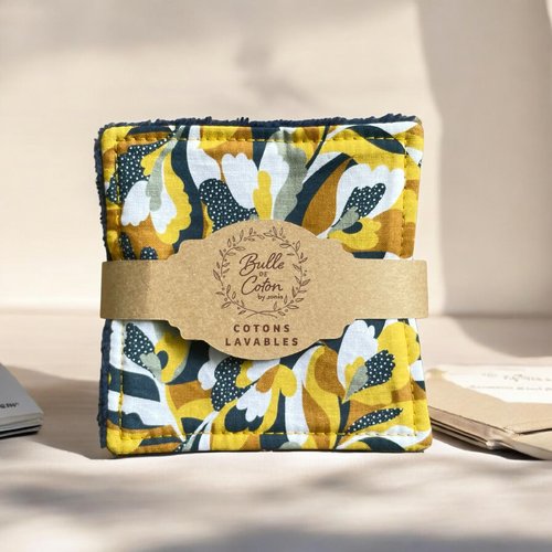 Lot de 10 lingettes démaquillantes lavables éponge bambou et coton - 10x10cm