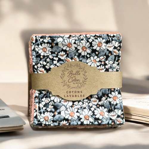 Lot de 10 lingettes démaquillantes lavables éponge bambou et coton - 10x10cm