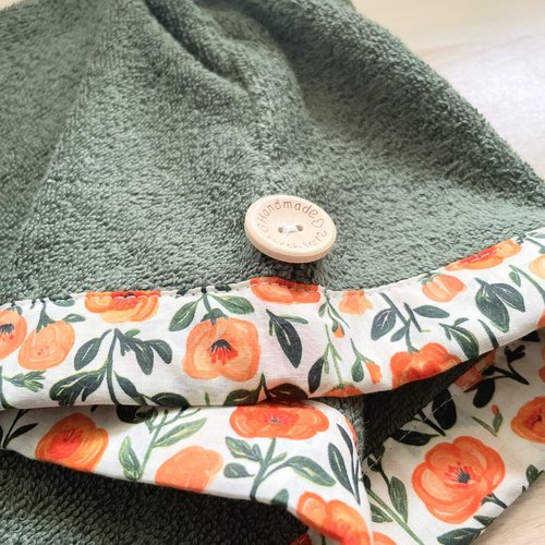 Serviette de tête - serviette turban pour cheveux en éponge coton kaki