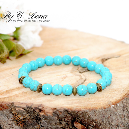 Bracelet perles - turquoise et bronze tibétain