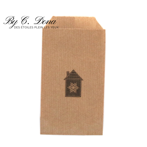 Sachet kraft - maison flocon de neige - 7 x 12 cm