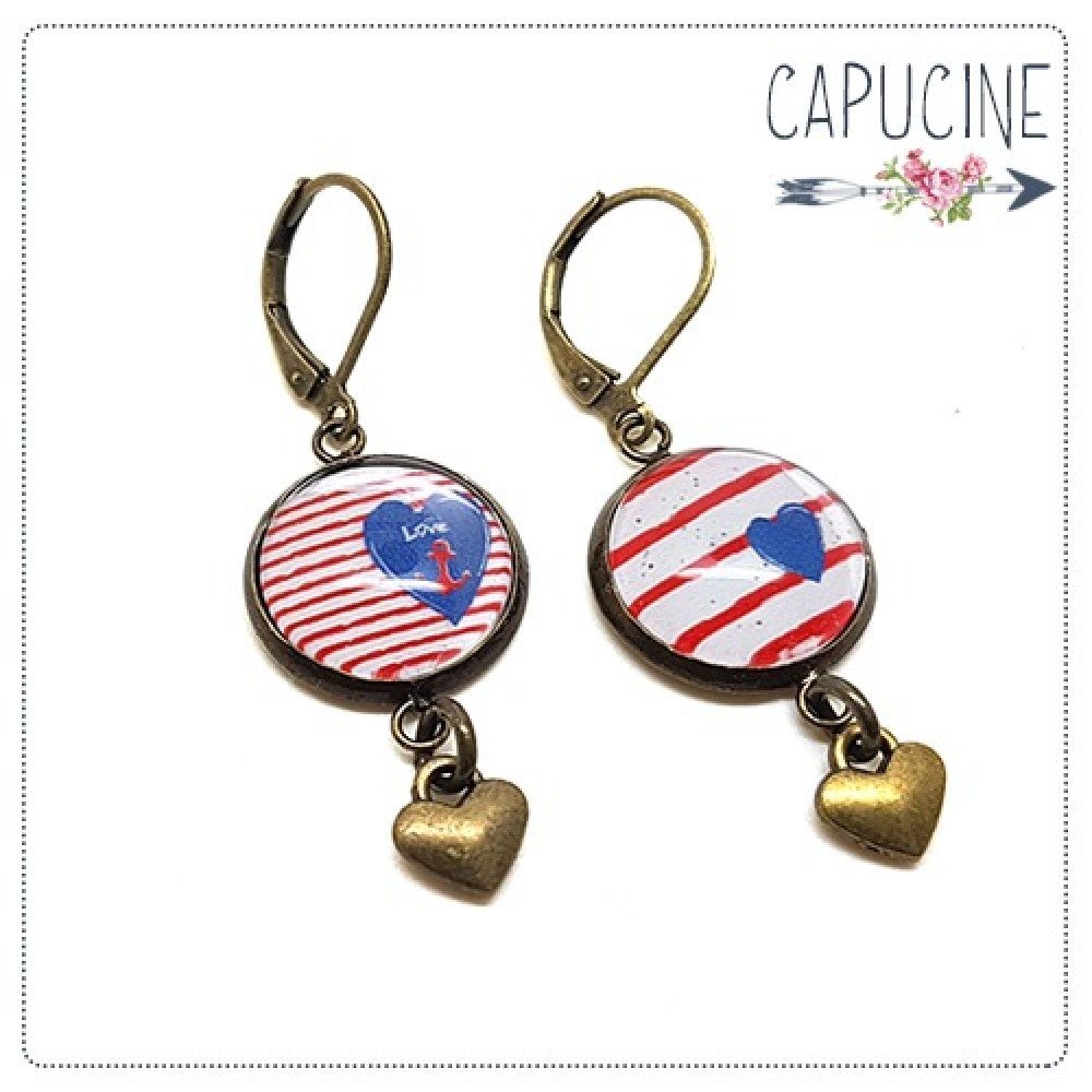 boucles doreilles theme de la mer et des vacances bonnet marin a pompom bachi tortue
