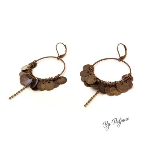 * vendu * boucles d'oreilles créoles bronze bohème - boucles d'oreilles créoles bohème chic multi sequins △ by poljane △ 