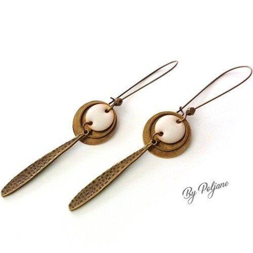 * vendu * boucles d'oreilles sequin bronze et blanc - boucles d'oreilles chic en bronze et blanc △ by poljane △