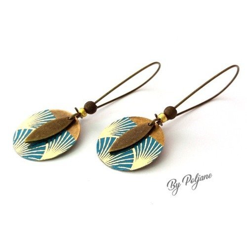 Boucles d'oreilles sequin bronze bleu or bohème chic