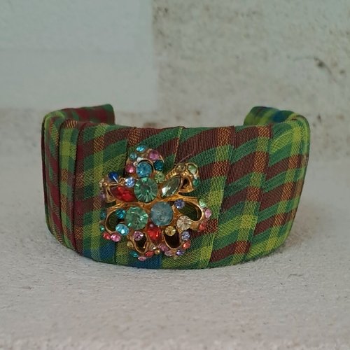 Bracelet manchette multicolre madras cabochon strass
