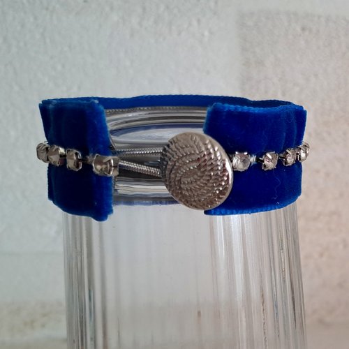 Bracelet bleu vif velours strass