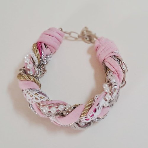 Bracelet rose gris blanc or