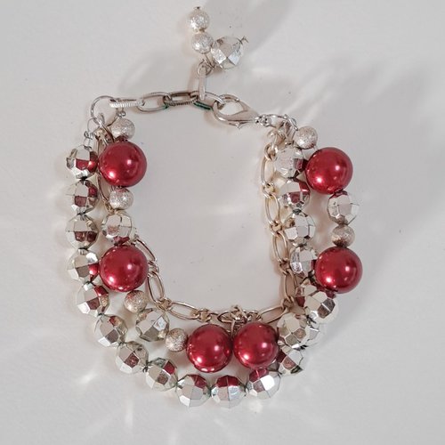 Bracelet rouge argent perles
