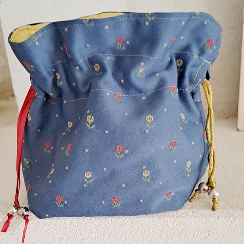 Pochon bleu jaune a liens coulissants