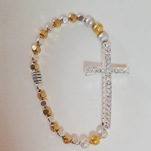 Bracelet croix strass perles