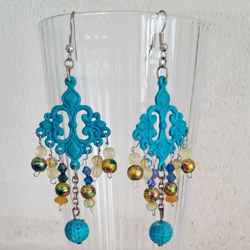 Boucle d'oreilles turquoise pampilles perles