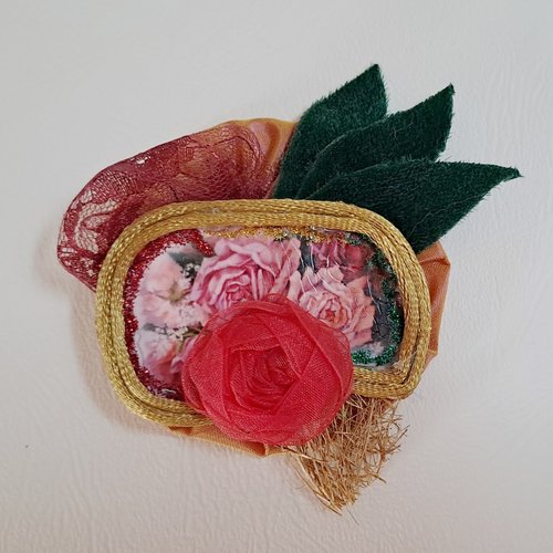Broche bouquet de roses tissu image