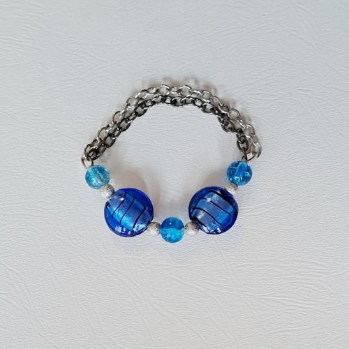 Bracelet bleu perles et chaines