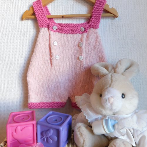 Layette, combinaison pantalon, salopette, tricot laine bébé 3 mois