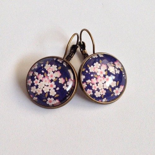 Boucles d'oreilles cabochon - whasi - fleurs de cerisier - japonais