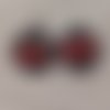 Boucles d'oreilles cabochon dormeuses argentées - cerises rouges / nœud fond noir à pois blancs