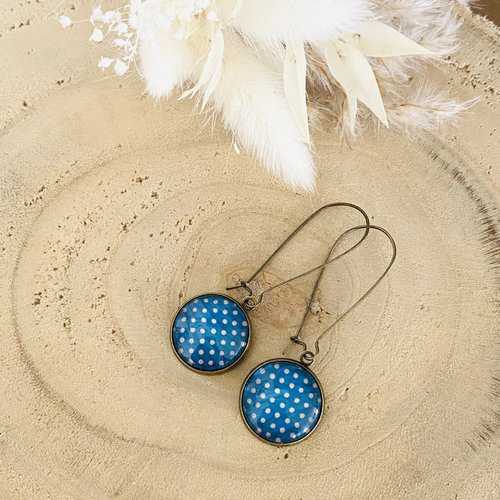 Boucles d'oreilles pendantes cabochon - petits pois, vert, vert canard